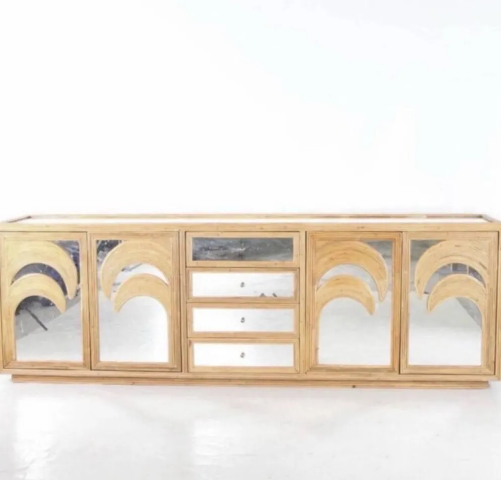 Enfilade « palmes » en rotin et miroirs