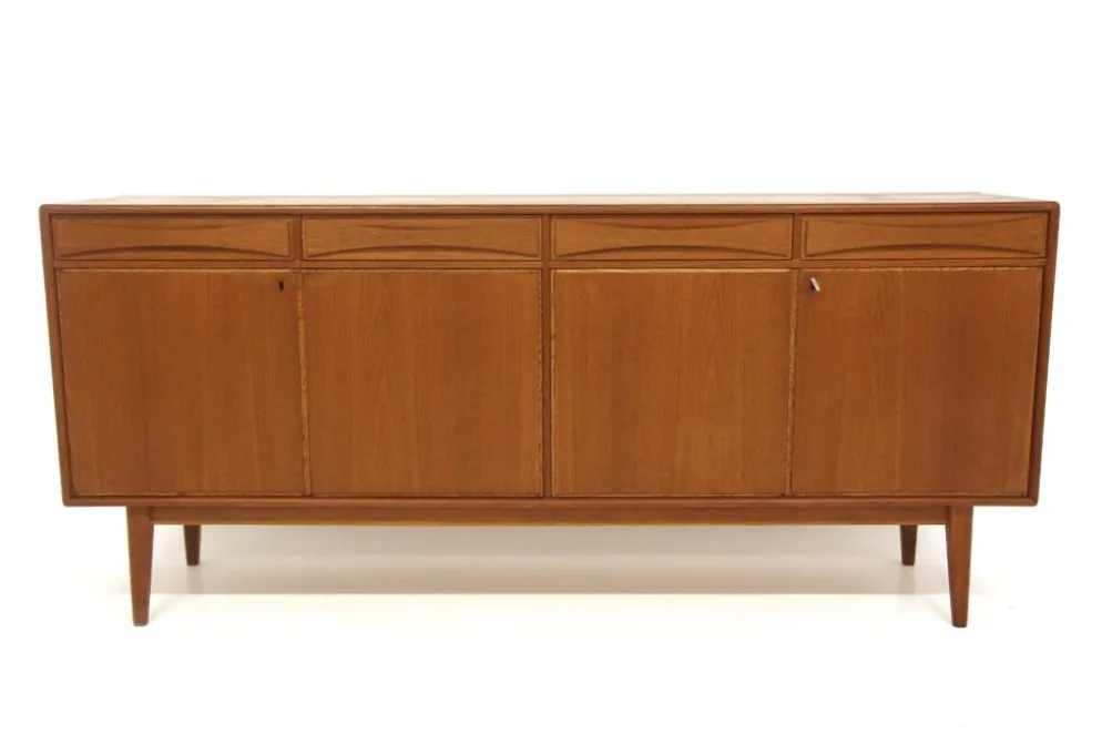 Enfilade scandinave en teck, Möbelfabriken Linden, Horda, Suède, 1960