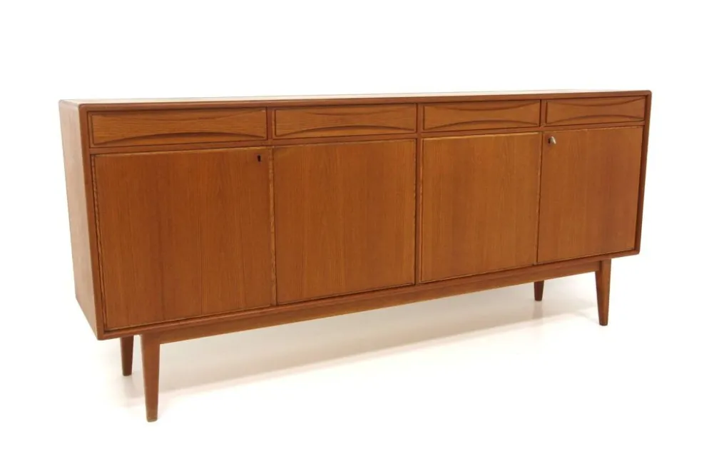 Enfilade scandinave en teck, Möbelfabriken Linden, Horda, Suède, 1960