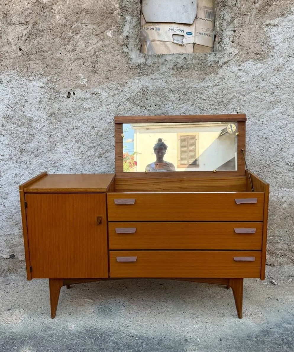 Enfilade scandinave transformable en coiffeuse – Teck – Années 50