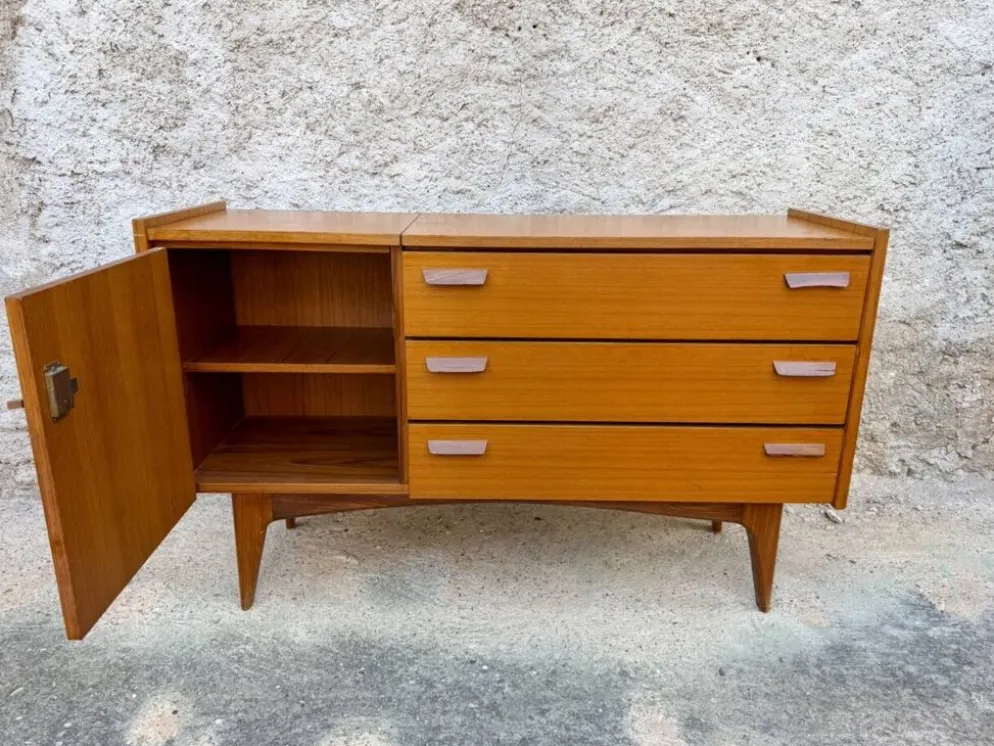 Enfilade scandinave transformable en coiffeuse – Teck – Années 50