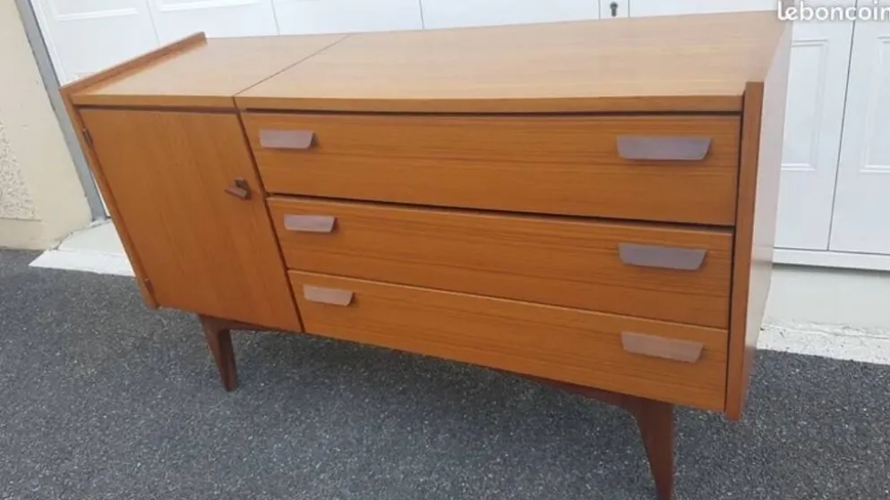 Enfilade scandinave transformable en coiffeuse – Teck – Années 50
