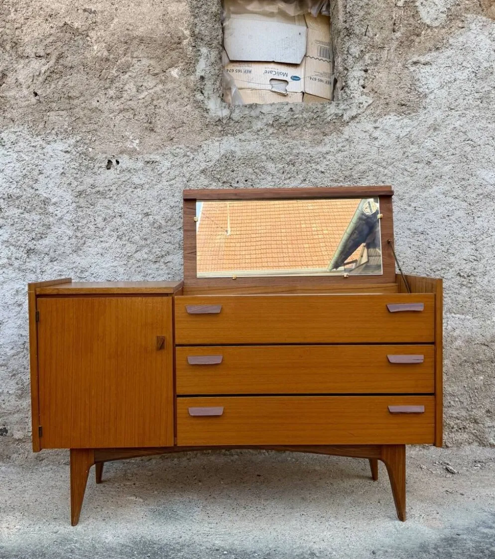 Enfilade scandinave transformable en coiffeuse – Teck – Années 50