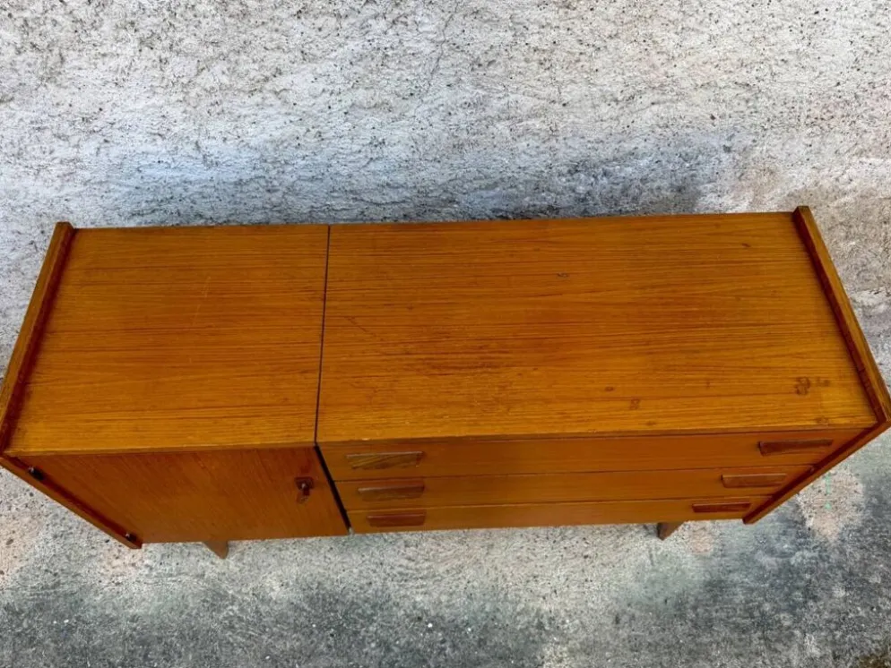 Enfilade scandinave transformable en coiffeuse – Teck – Années 50