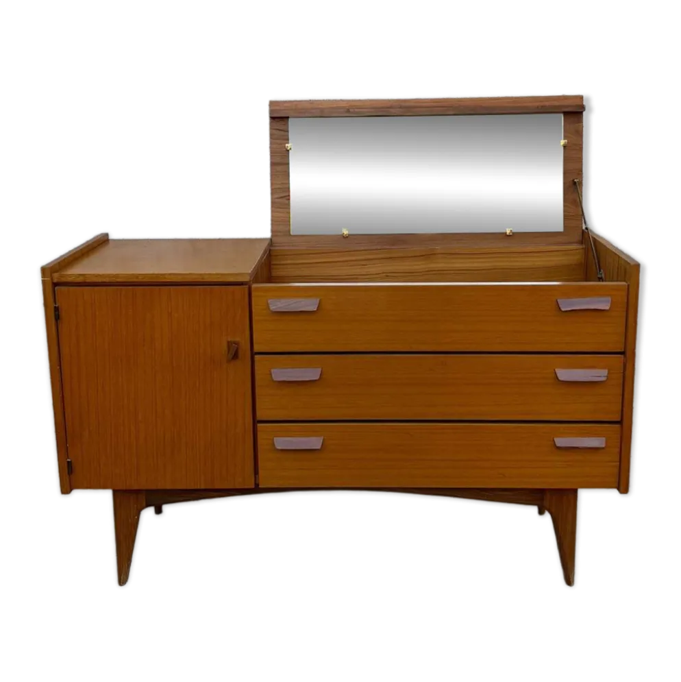 Enfilade scandinave transformable en coiffeuse – Teck – Années 50