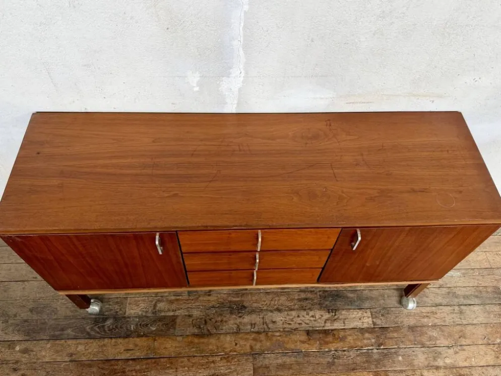 ✨ Enfilade vintage en bois – 3 tiroirs, 2 portes – Mobilier rétro ✨