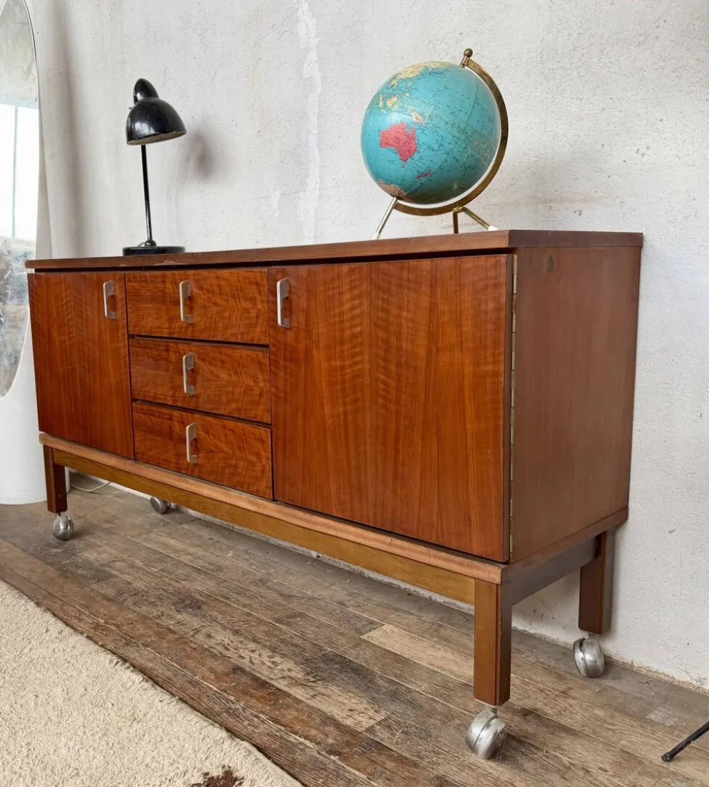 ✨ Enfilade vintage en bois – 3 tiroirs, 2 portes – Mobilier rétro ✨