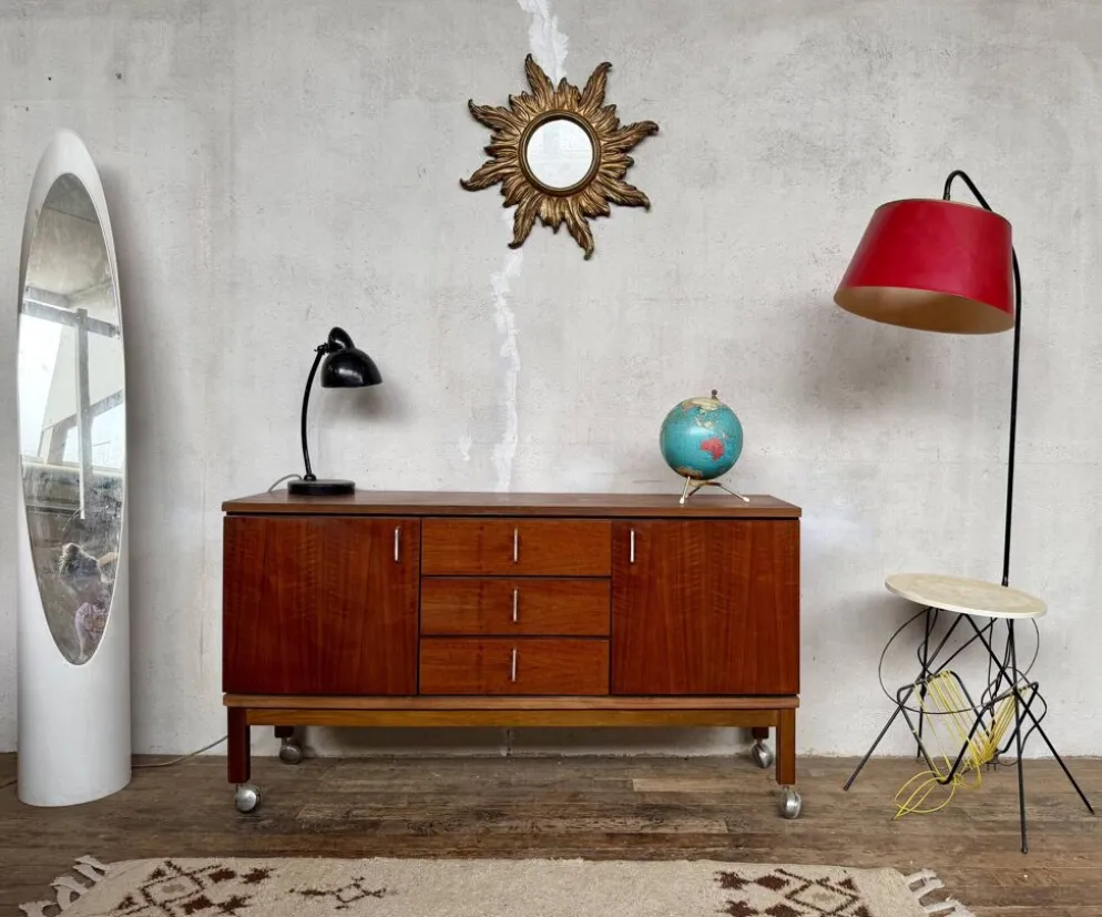 ✨ Enfilade vintage en bois – 3 tiroirs, 2 portes – Mobilier rétro ✨