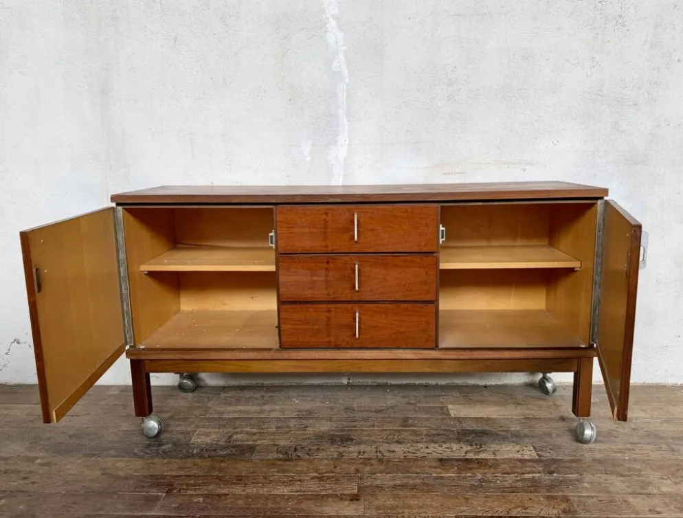 ✨ Enfilade vintage en bois – 3 tiroirs, 2 portes – Mobilier rétro ✨