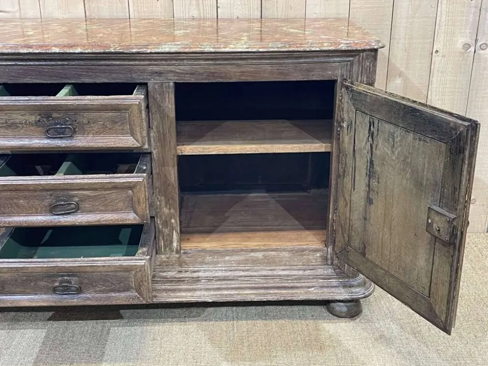 Enfilade XVIIIème en chêne avec dessus peint façon marbre