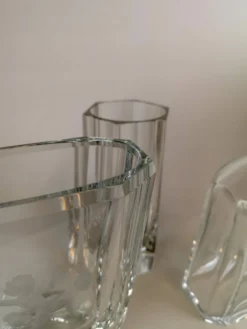 Ensemble Art Déco de 3 pièces en cristal Elis Bergh Kosta, Suède, années 1930