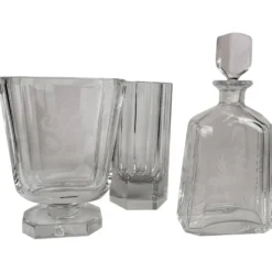 Ensemble Art Déco de 3 pièces en cristal Elis Bergh Kosta, Suède, années 1930