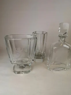 Ensemble Art Déco de 3 pièces en cristal Elis Bergh Kosta, Suède, années 1930