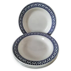 Ensemble 4 assiettes creuses vintage bleu marine
