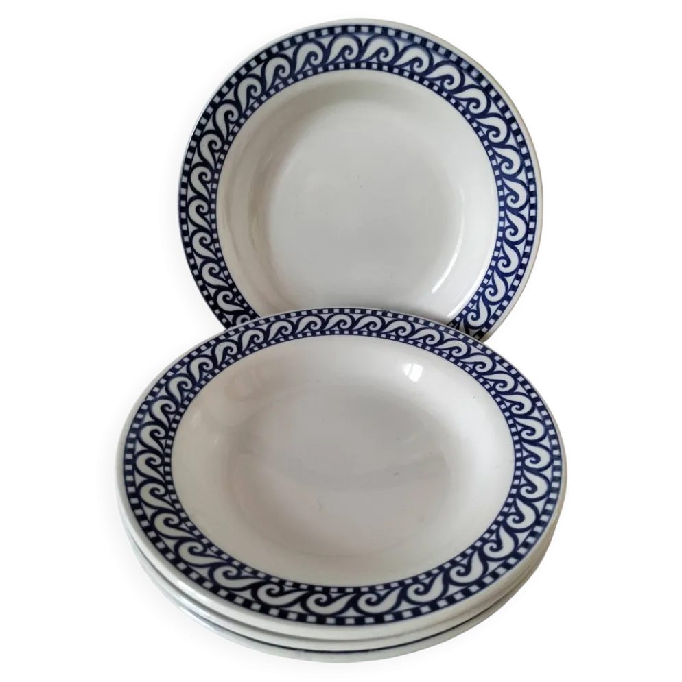 Ensemble 4 assiettes creuses vintage bleu marine