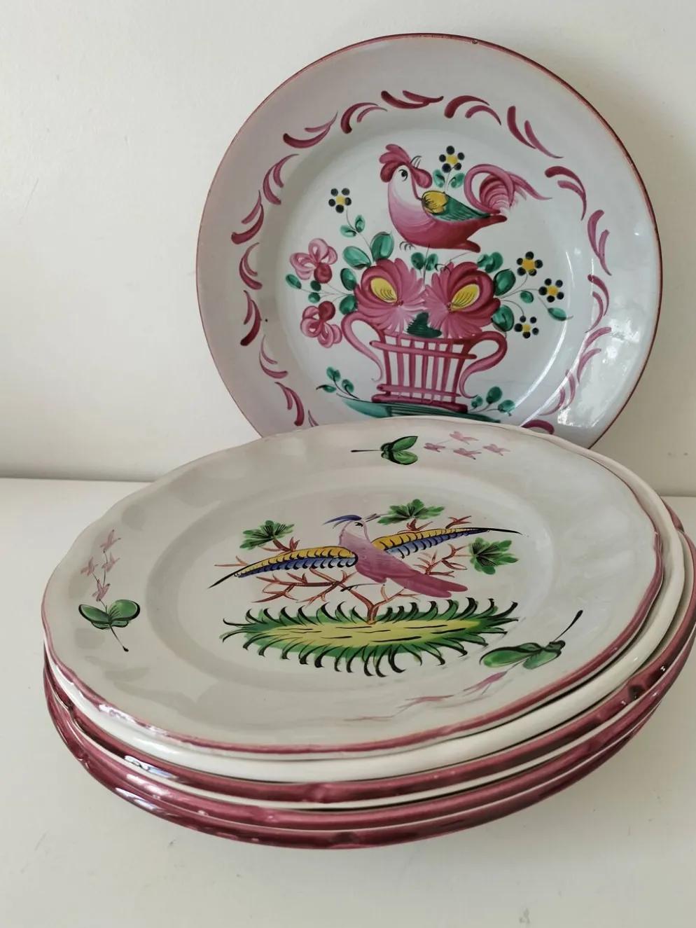 Ensemble 6 assiettes oiseaux et coqs