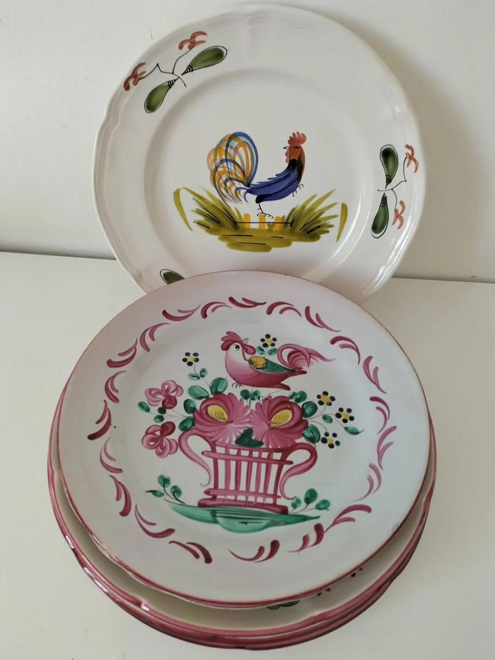 Ensemble 6 assiettes oiseaux et coqs