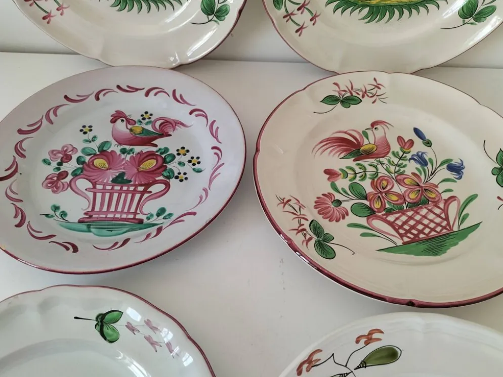 Ensemble 6 assiettes oiseaux et coqs