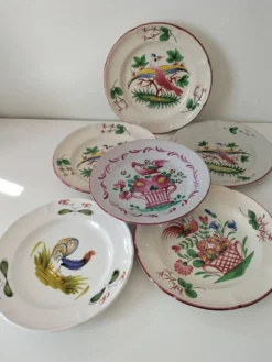 Ensemble 6 assiettes oiseaux et coqs