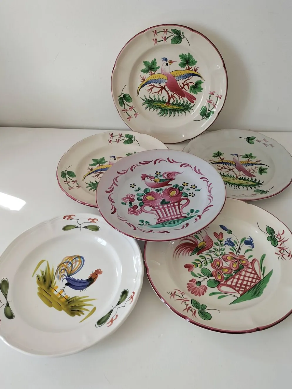 Ensemble 6 assiettes oiseaux et coqs