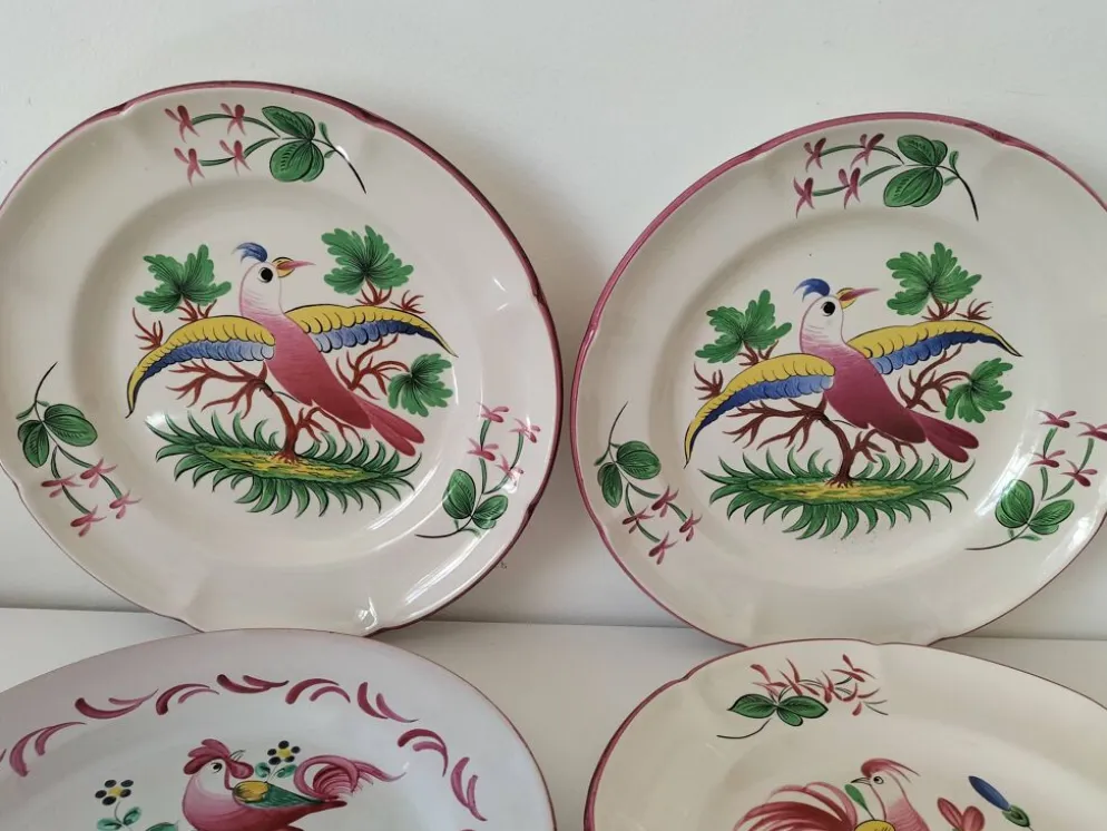 Ensemble 6 assiettes oiseaux et coqs