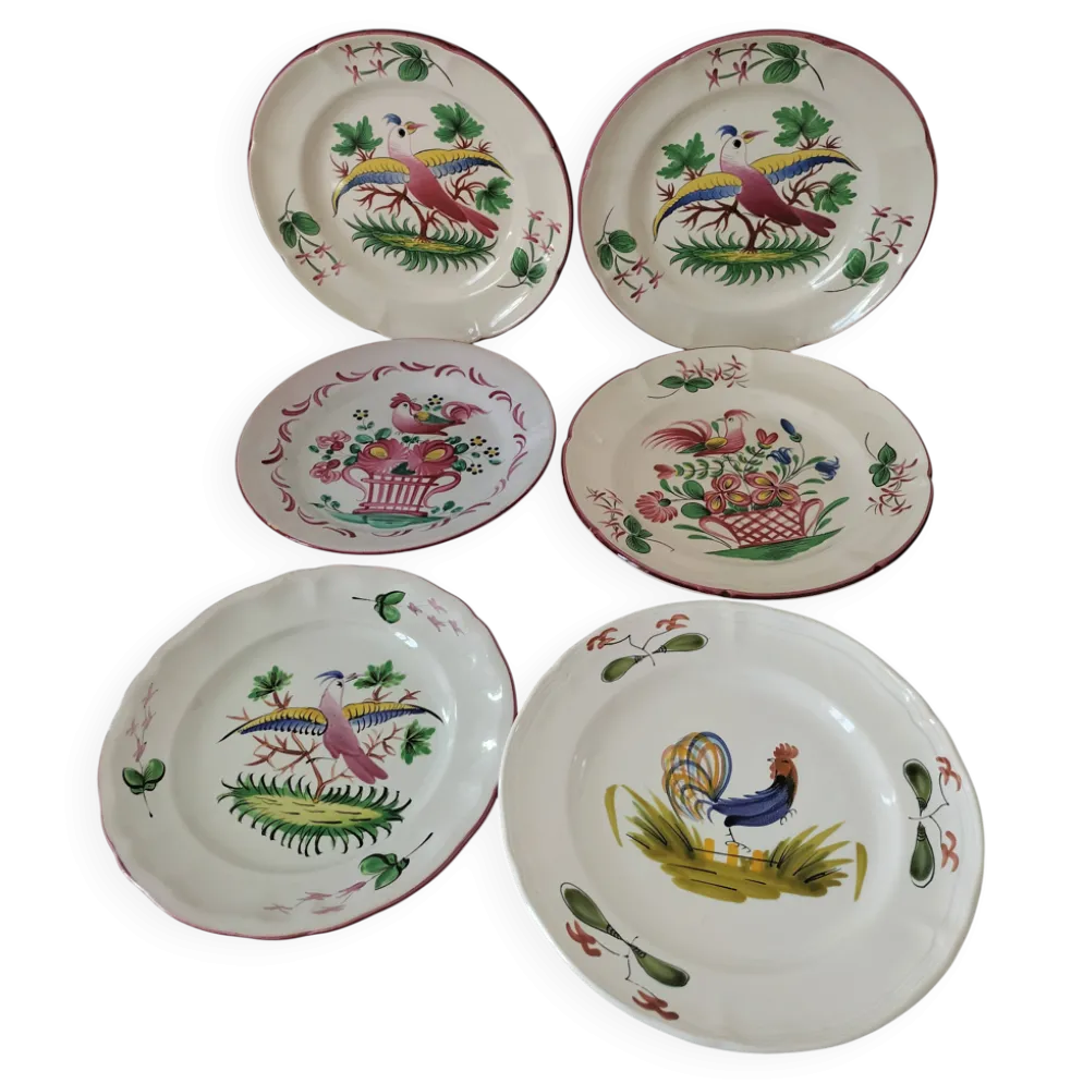 Ensemble 6 assiettes oiseaux et coqs