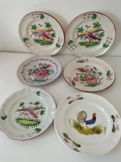 Ensemble 6 assiettes oiseaux et coqs