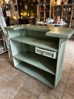 Ensemble bar et tabourets vintage en rotin