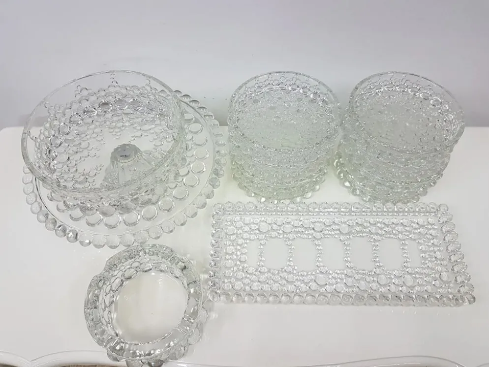 Ensemble Bolero Bubble de 12 pièces, en verre cristal transparent, Walther Glas, Allemagne, 197