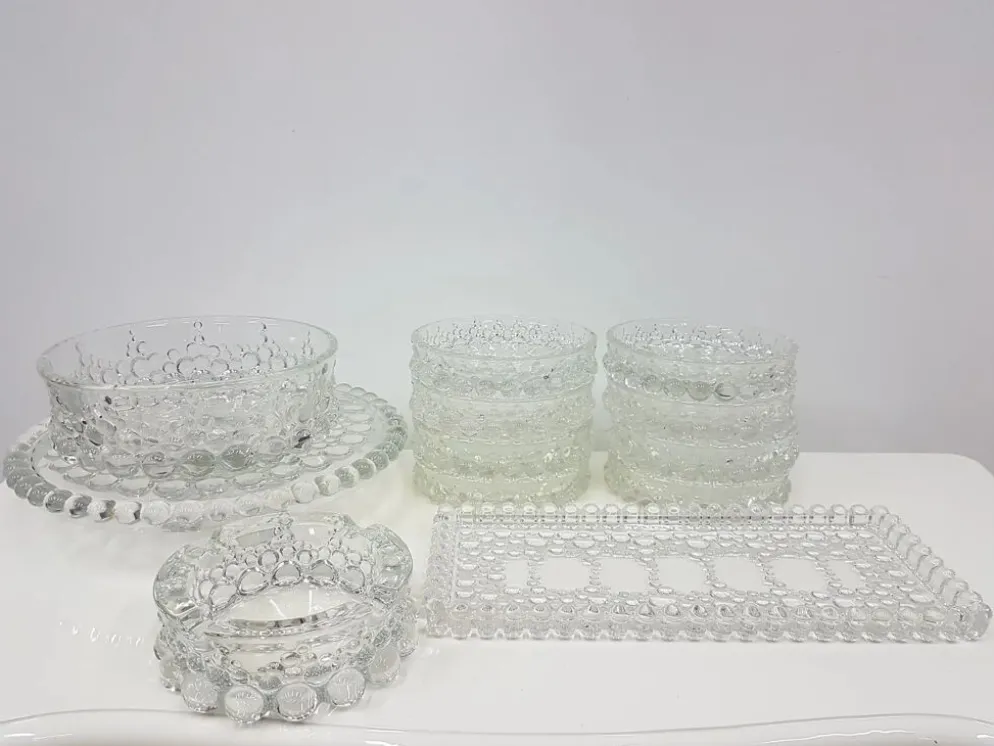 Ensemble Bolero Bubble de 12 pièces, en verre cristal transparent, Walther Glas, Allemagne, 197