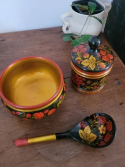 Ensemble bol, pot et cuillère Khokhloma
