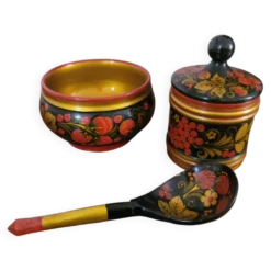 Ensemble bol, pot et cuillère Khokhloma