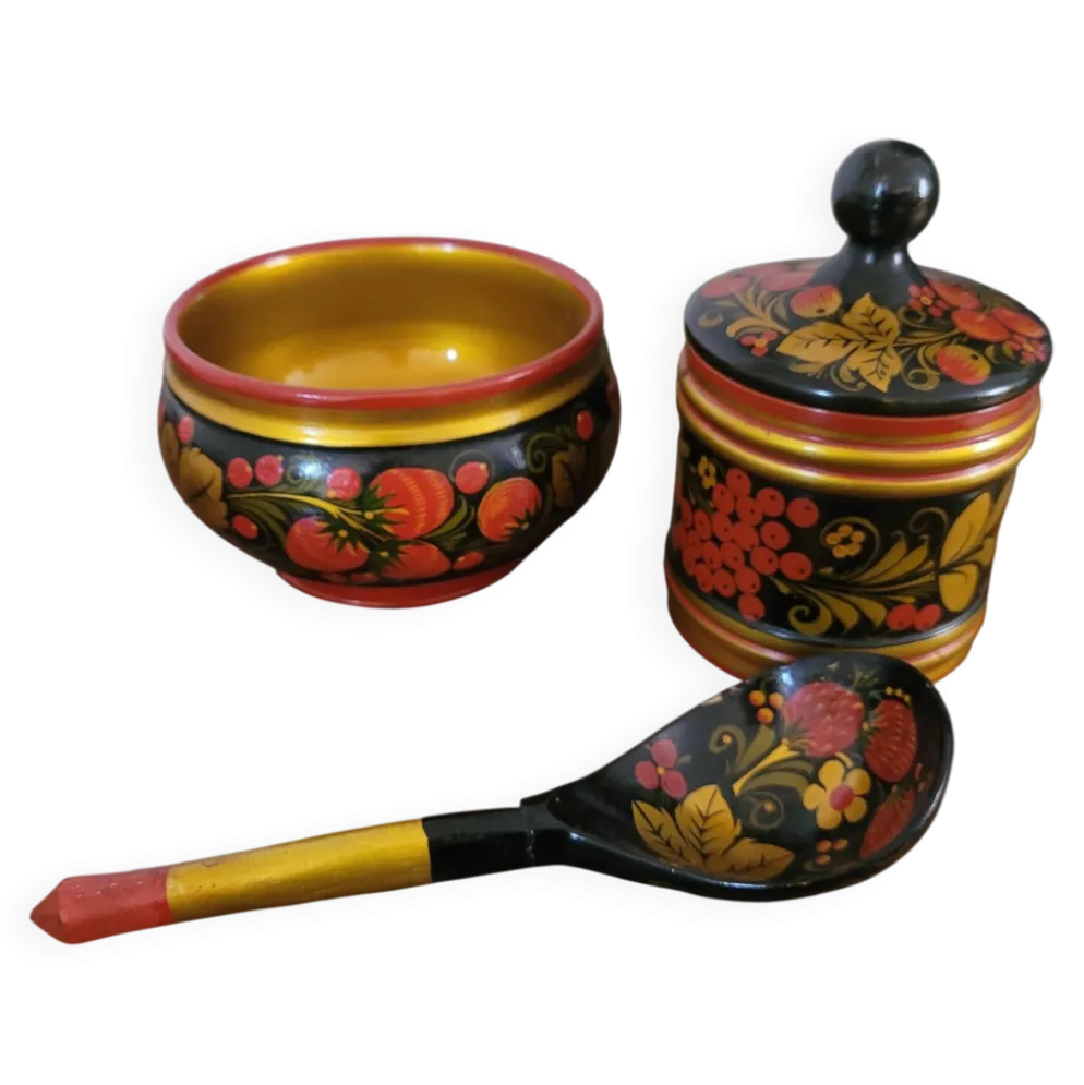 Ensemble bol, pot et cuillère Khokhloma