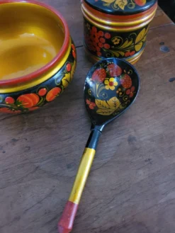 Ensemble bol, pot et cuillère Khokhloma