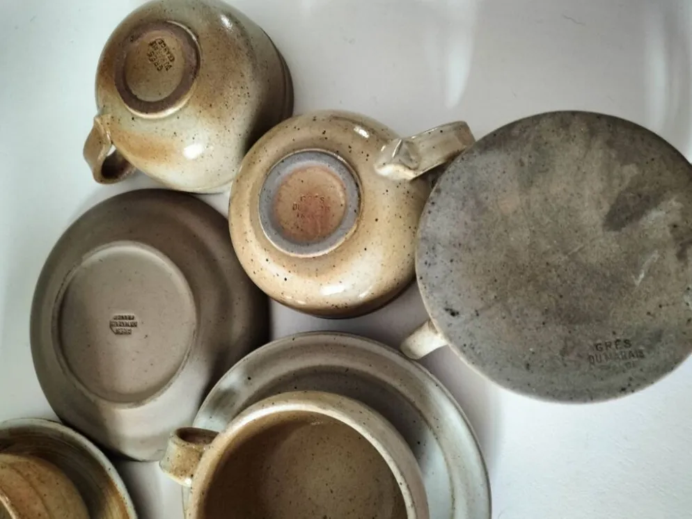 Ensemble à brunch vintage en grès du Marais, décor campagne