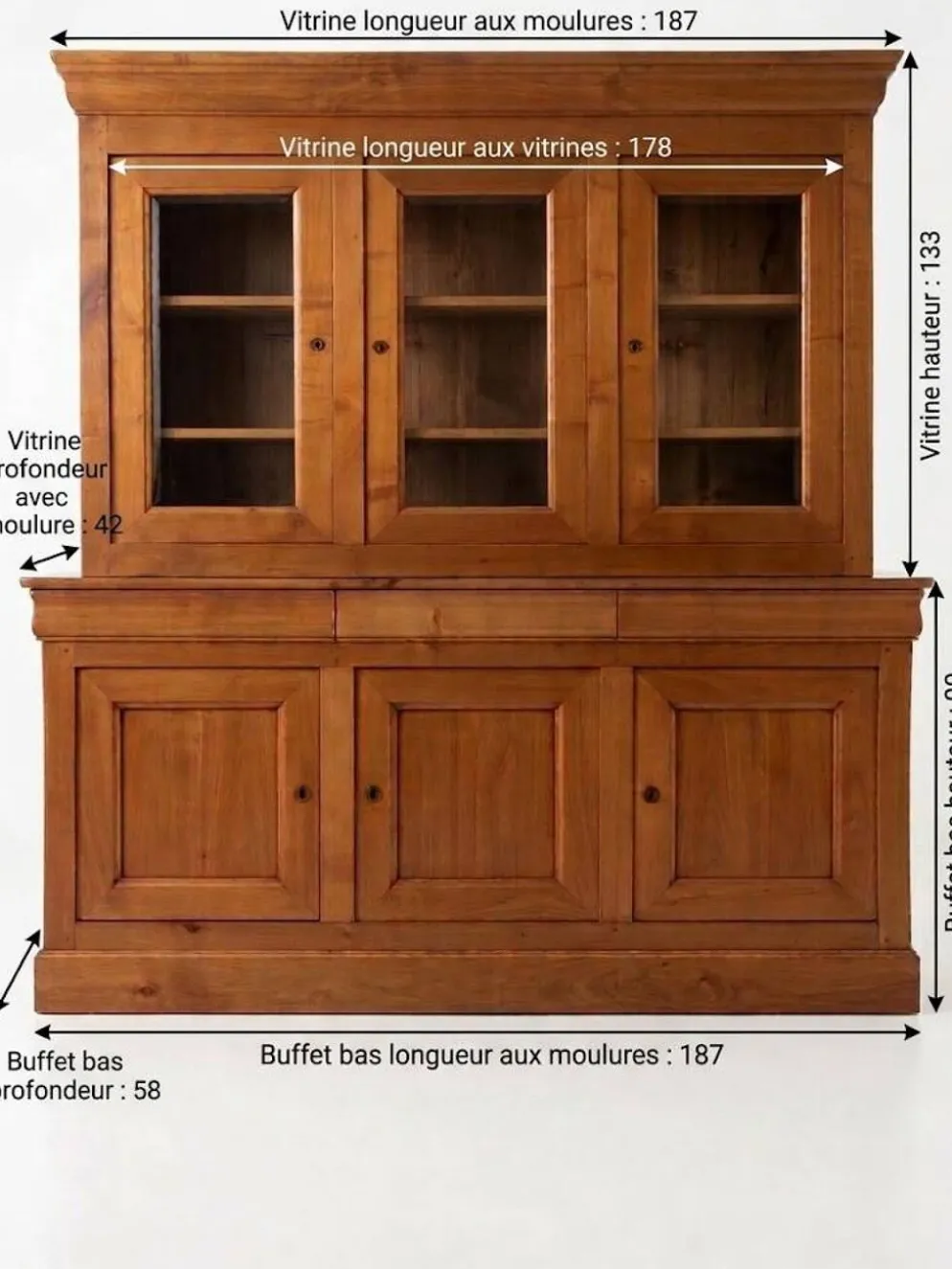 Ensemble buffet-vaisselier en Merisier Massif de style Louis Philippe
