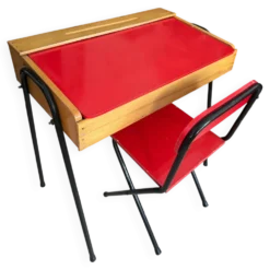 Ensemble bureau et chaise enfant rouge vintage