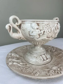 Ensemble Capodimonte – Coupe sur piédouche et plat décoratif