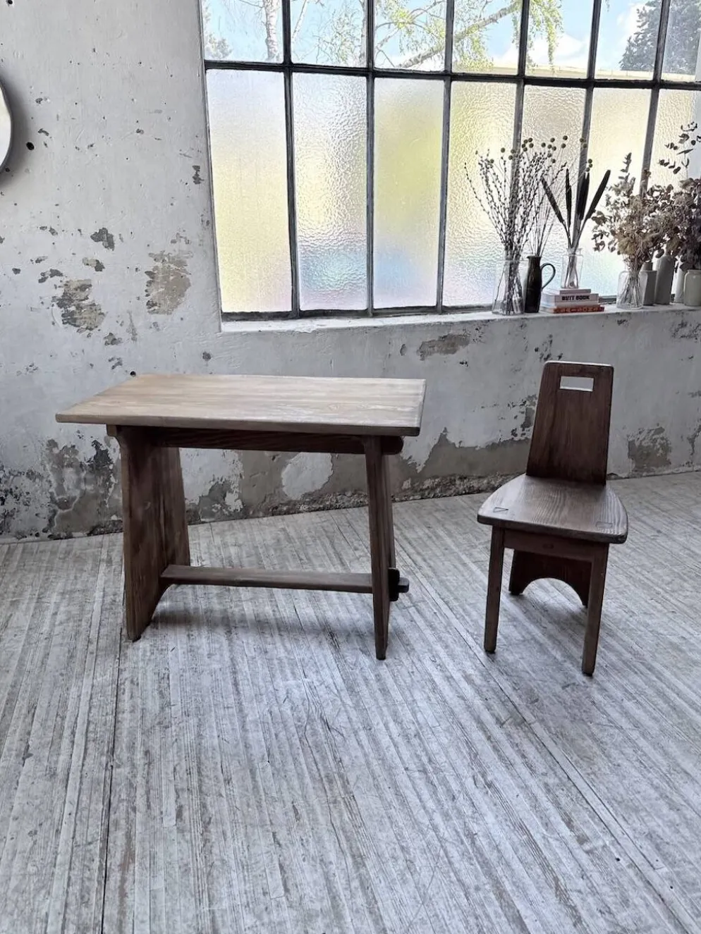 Ensemble chaise bureau brutaliste 1950