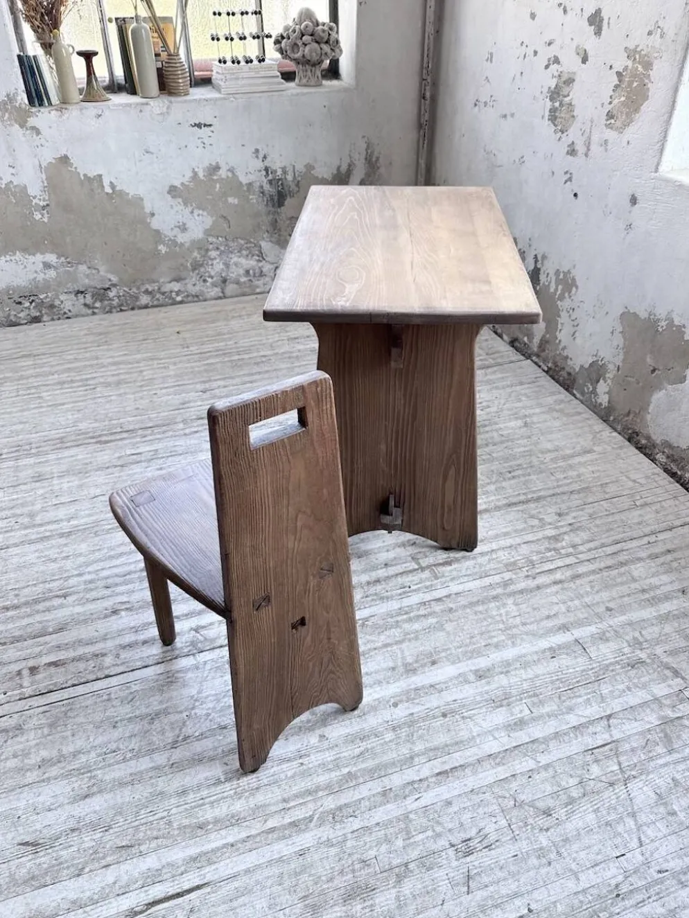 Ensemble chaise bureau brutaliste 1950