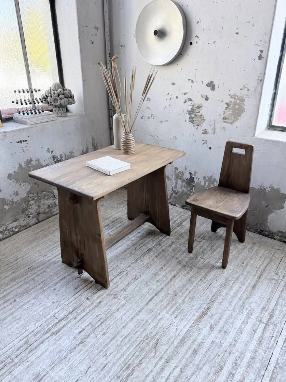 Ensemble chaise bureau brutaliste 1950