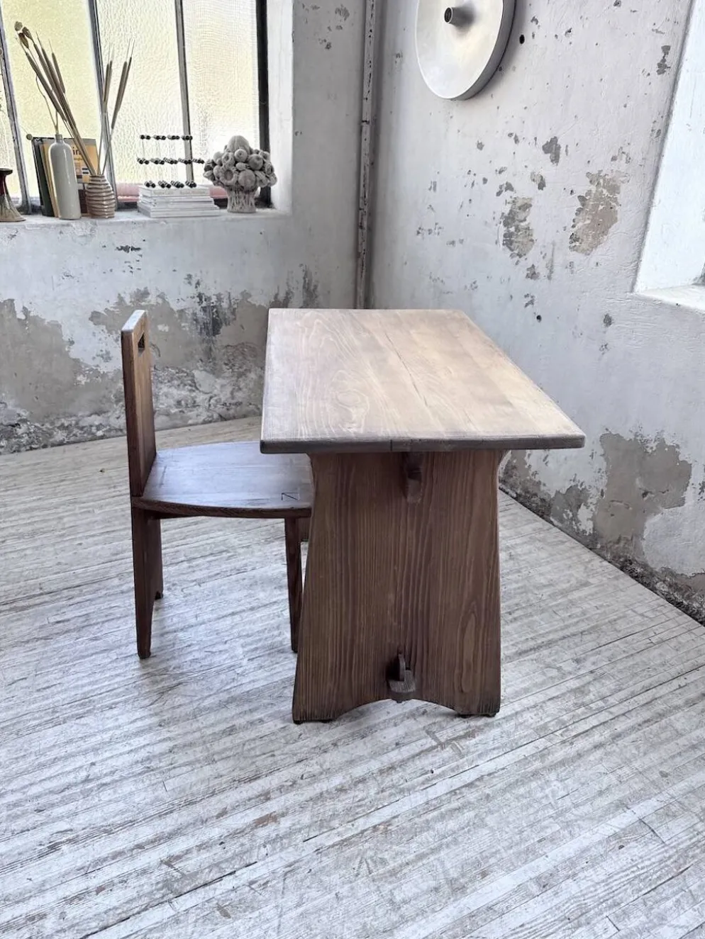 Ensemble chaise bureau brutaliste 1950