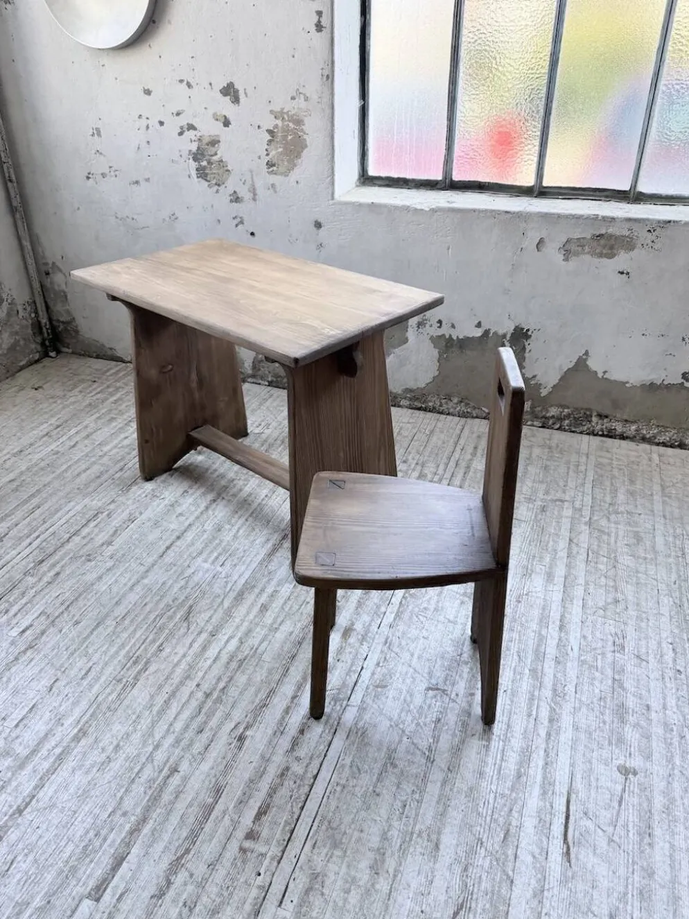 Ensemble chaise bureau brutaliste 1950