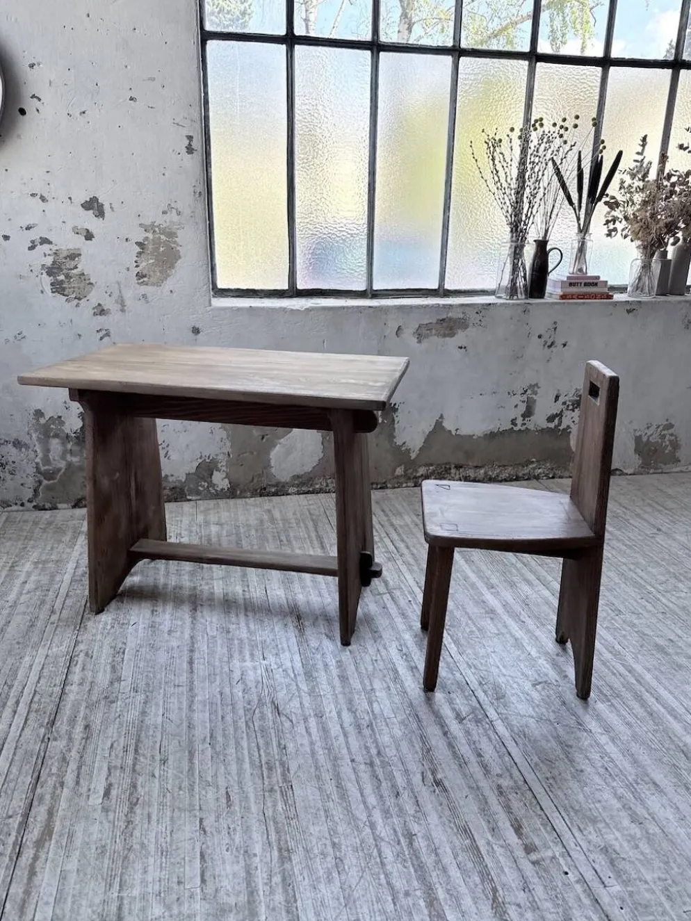 Ensemble chaise bureau brutaliste 1950