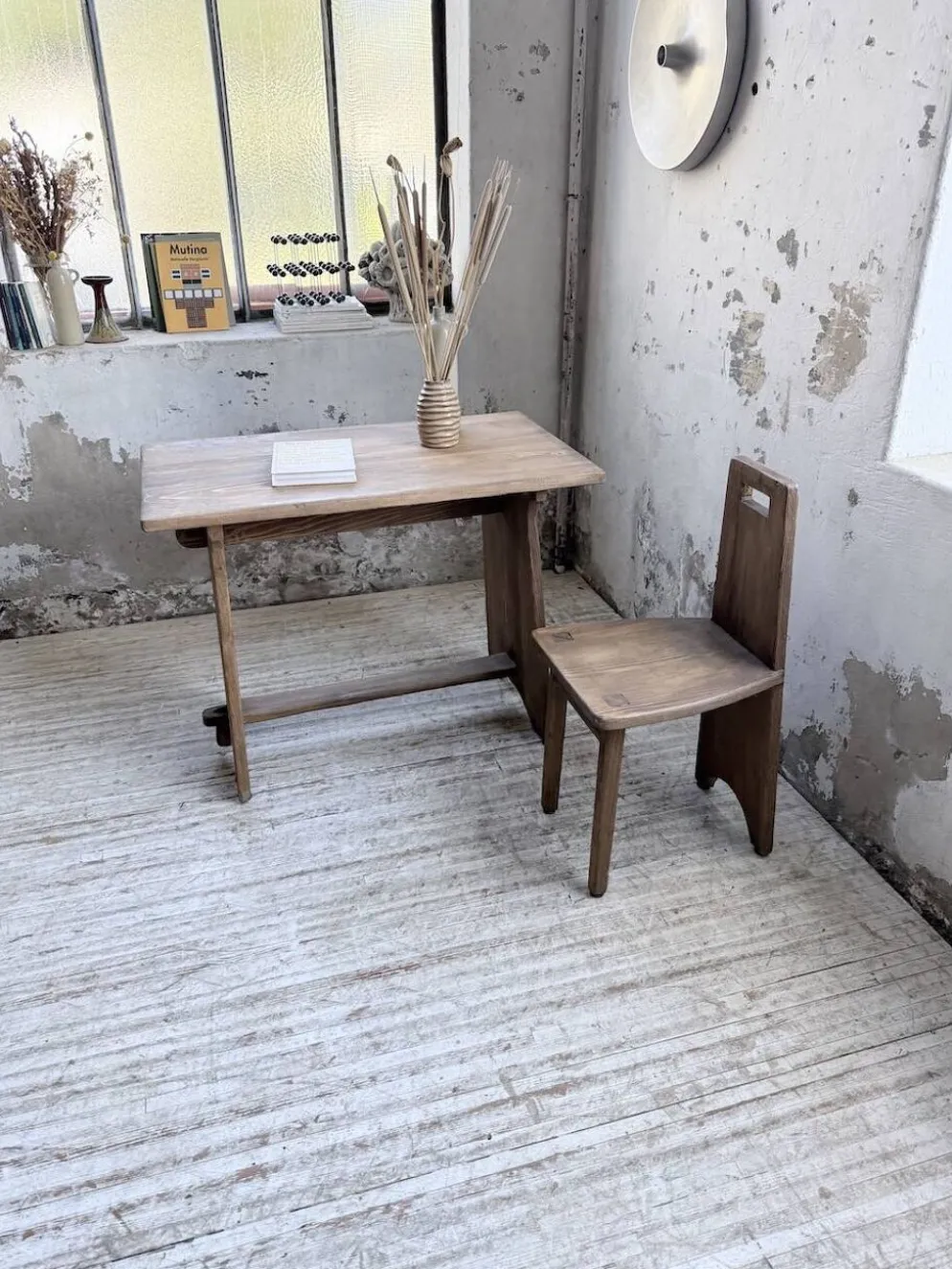 Ensemble chaise bureau brutaliste 1950