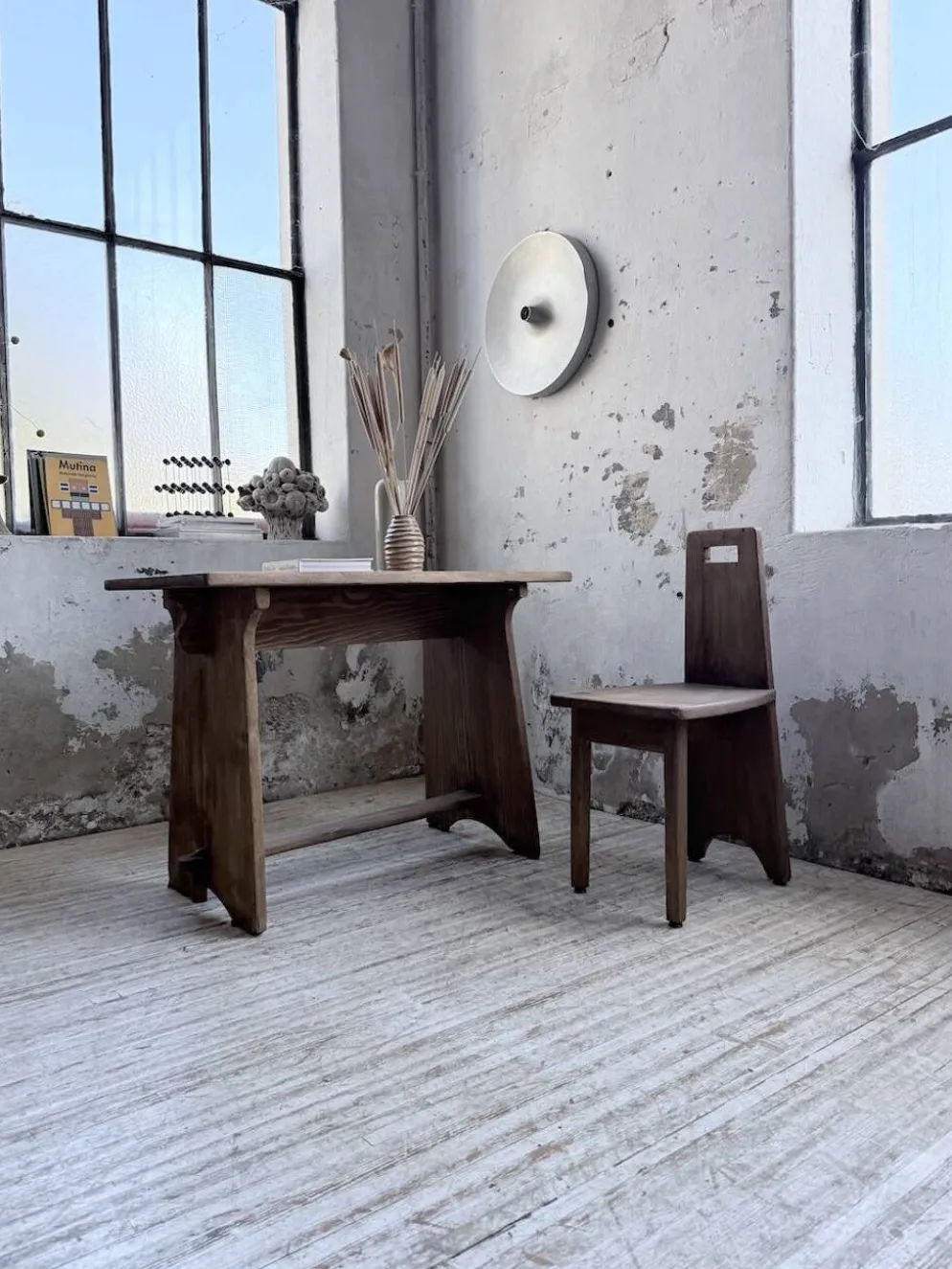 Ensemble chaise bureau brutaliste 1950