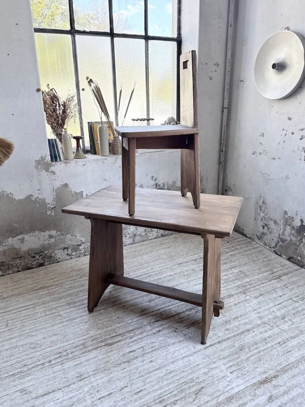 Ensemble chaise bureau brutaliste 1950