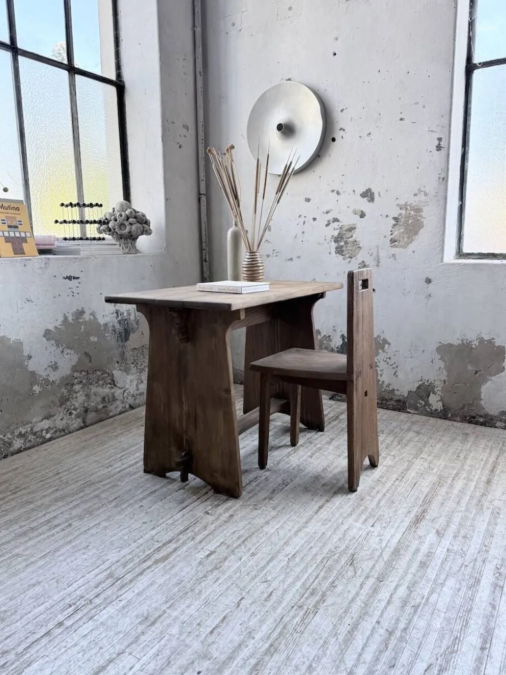 Ensemble chaise bureau brutaliste 1950