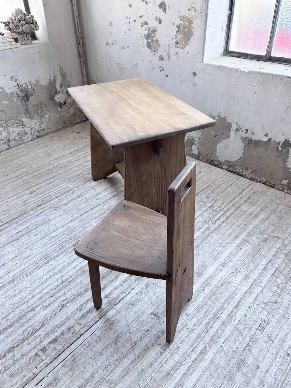 Ensemble chaise bureau brutaliste 1950