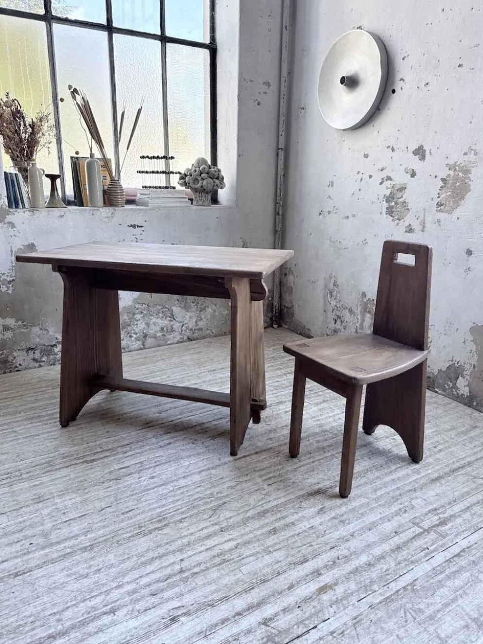 Ensemble chaise bureau brutaliste 1950
